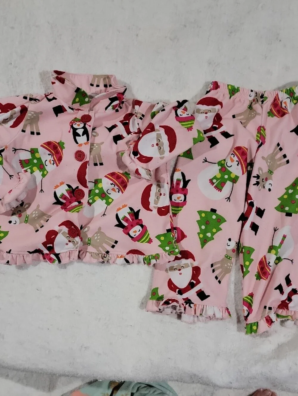Kids Pink Holiday Pajama Set with Festive Print- Blue Winter Footie Jammies Deer